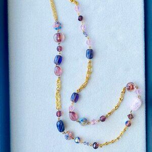 Vintage Cookie Lee long gold and purple necklace